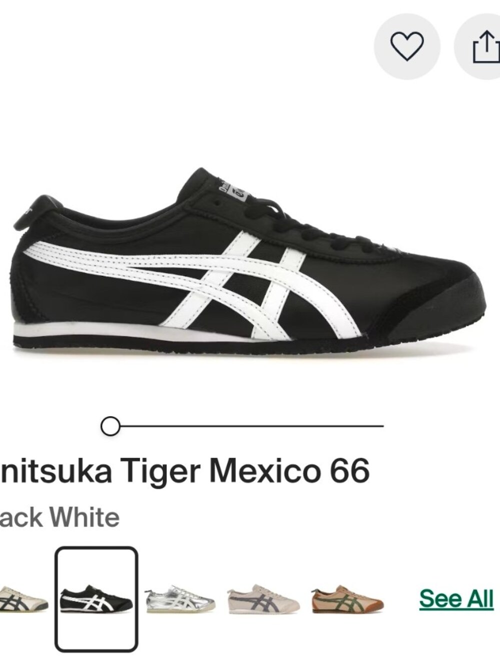 Onitsuka Tiger Mexico 66 White/Black Size 6 Shoes